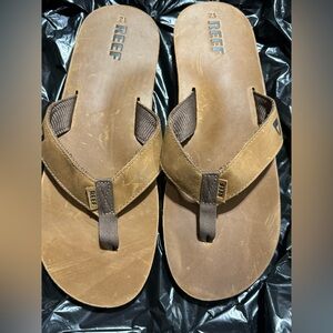 Reef (Mens Size 12) Waterproof Leather Flip Flop Thong Sandals Dark Brown - NWOT